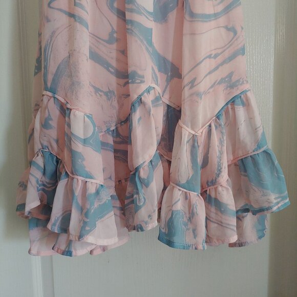 Storia Watercolor Feminine Girly Babydoll Ruffle Tiered Soft Girl Mini Dress L - Picture 7 of 14
